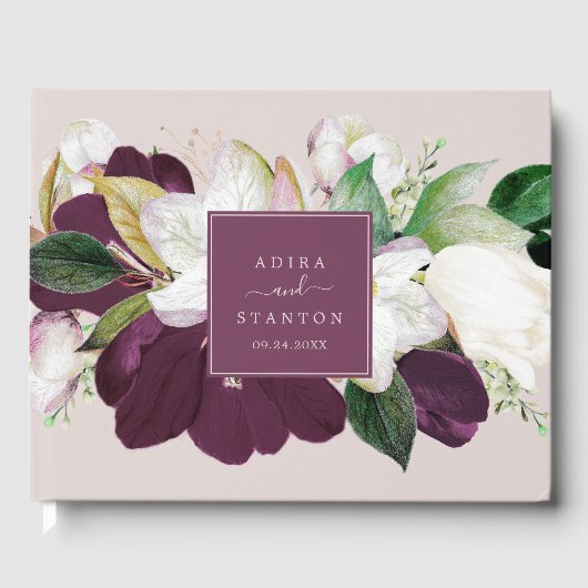 Moody Lila Blooms | Blush & Berry Wedding Gästebuch (Vorderseite)