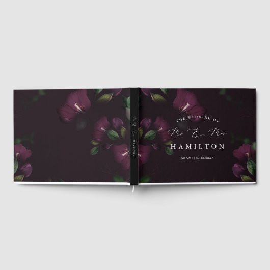 Moody Lila Blooms Calligraphy Wedding Guest Book Gästebuch (Voll)