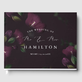 Moody Lila Blooms Calligraphy Wedding Guest Book Gästebuch