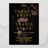 Moody Lila Blooms | Foil Black Pattern Wedding Folieneinladung (Vorderseite)