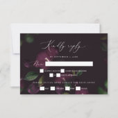 Moody Lila Blooms Gothic Wedding RSVP Karte (Vorderseite)