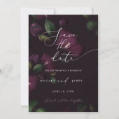 Moody Lila Blooms Kalligrafie Save the Date Einladung (Vorderseite)
