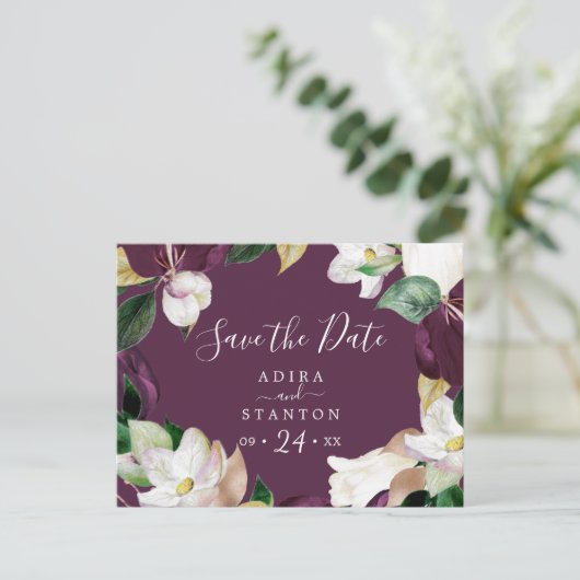 Moody Lila Blooms | Plane Save the Date Postkarte (Stehend Vorderseite)