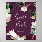 Moody Lila Blooms | Plum Guest Book Sign Poster (Vorne)