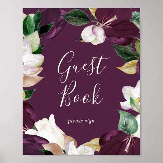 Moody Lila Blooms | Plum Guest Book Sign Poster (Vorne)
