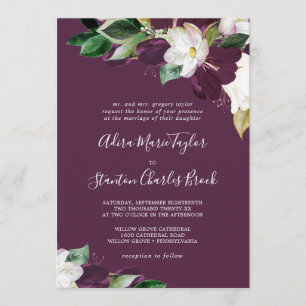Moody Lila Blooms Plum Traditionelle Hochzeit Einladung