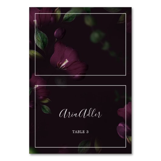 Moody Lila Blooms | Schwarze Muster-Platzkarten Tischnummer (Vorderseite)