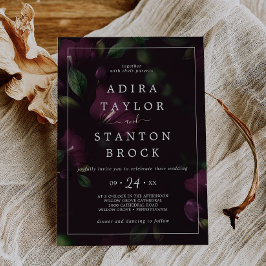 Moody Lila Blooms | Schwarze Musterhochzeit Einladung