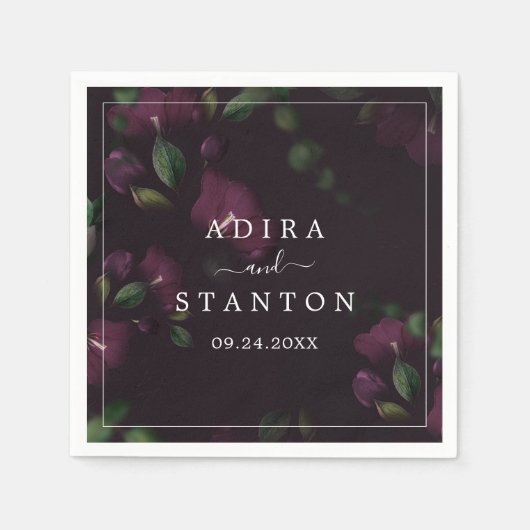 Moody Lila Blooms | Schwarze Musterhochzeit Serviette (Vorderseite)