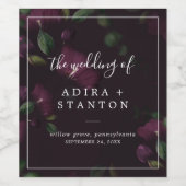 Moody Lila Blooms | Schwarze Musterhochzeit Weinetikett (Einzelnes Label)