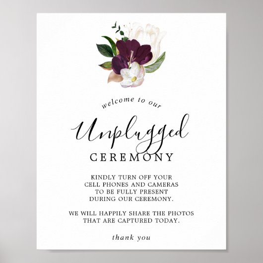 Moody Lila Blooms Unplugged Zeremony Sign Poster (Vorne)
