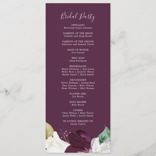 Moody Lila Blooms Wedding Program Programm (Rückseite)