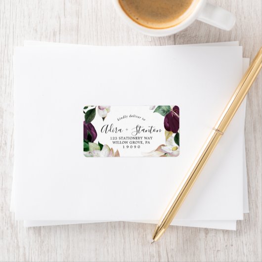 Moody Lila Blooms Wedding RSVP Address Labels Adressaufkleber (Insitu)