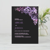 Moody Lila Floral All in One Wedding Einladung (Stehend Vorderseite)