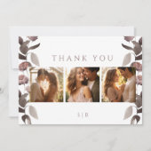 Moody Lila Floral Foto Hochzeit Danke Karte (Vorderseite)