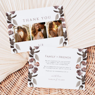 Moody Lila Floral Foto Hochzeit Danke Karte