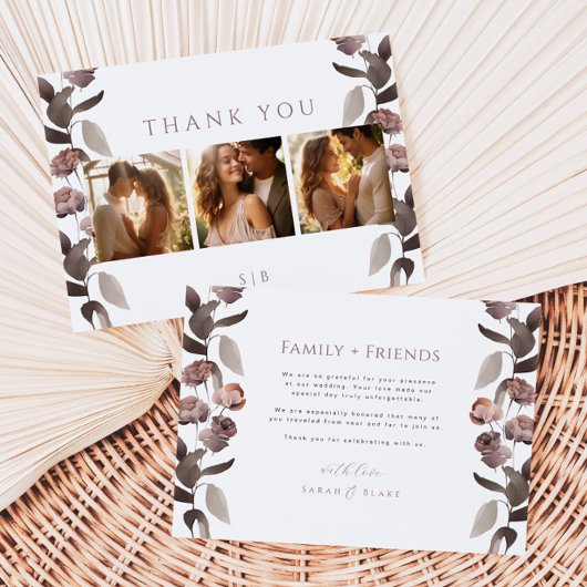 Moody Lila Floral Foto Hochzeit Danke Karte