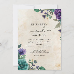 Moody Lila Floral Romantic Wedding Einladung