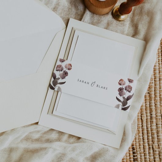 Moody Lila Floral Wedding Einladung Bündner Band