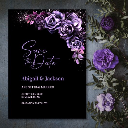 Moody Lila Floral Wedding Save the Date