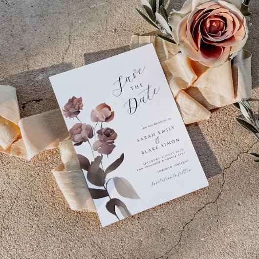 Moody Lila Floral Wedding Save the Date Einladung