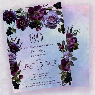 Moody Lila Gothic Blume zum 80. Geburtstag Einladung