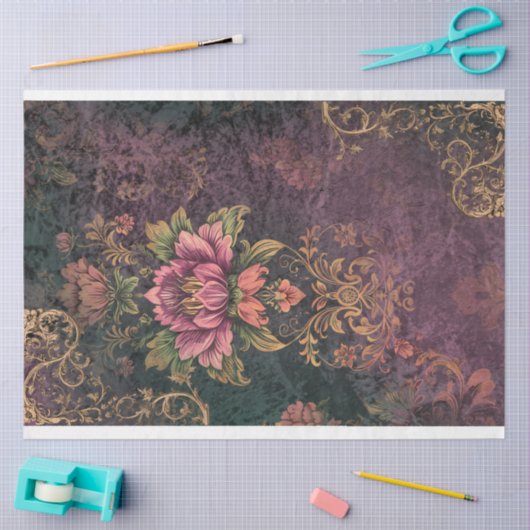 Moody Lila & Green Pattern & Blume-Dekodierung Seidenpapier (Basteln)