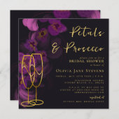 Moody Lila Orchids Petals Prosecco Brautparty Einladung (Vorne/Hinten)