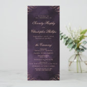 Moody lila Rose Gold Calligraphy Wedding Program Menükarte (Stehend Vorderseite)