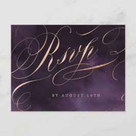 Moody lila Rose Goldkalligrafie Hochzeit RSVP Einladungspostkarte