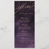 Moody lila Rose Goldkalligrafie Hochzeitsmenü Menükarte (Vorderseite)