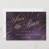 Moody lila Rose Goldkalligraphie Save the Date (Vorderseite)