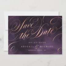 Moody lila Rose Goldkalligraphie Save the Date