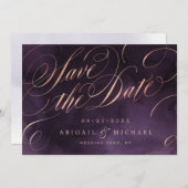 Moody lila Rose Goldkalligraphie Save the Date (Vorne/Hinten)