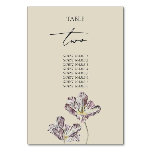 Moody Lila Tulips Wedding Tischnummer (Vorderseite)