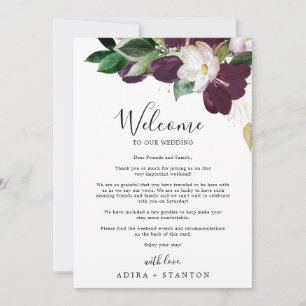 Moody Lila Wedding Welcome Letter & Itinerary