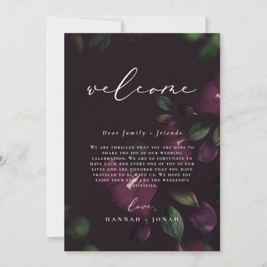 Moody Lila Wedelprogramm Willkommenskarte Einladung (Vorderseite)