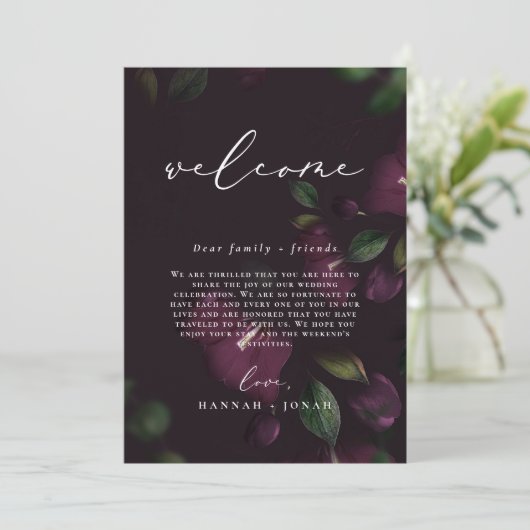 Moody Lila Wedelprogramm Willkommenskarte Einladung (Stehend Vorderseite)
