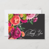 Moody Luxe Floral Vibrant Pink Black Wedding  Dankeskarte (Vorderseite)