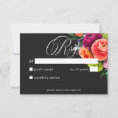 Moody Luxe Floral Vibrant Pink Black Wedding RSVP Karte (Vorderseite)