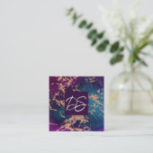 Moody Luxe Marble | Tief Lila und Aquamarine Monog Quadratische Visitenkarte (Stehend Vorderseite)