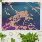 Moody Luxe Marble | Tief Lila und Aquamarine Rose  Geschirrtuch (Gefaltet)