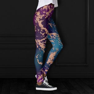 Moody Luxe Marble Tief Lila und Aquamarine Rose Leggings