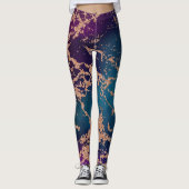 Moody Luxe Marble | Tief Lila und Aquamarine Rose  Leggings (Vorderseite)