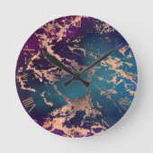 Moody Luxe Marble | Tief Lila und Aquamarine Rose Runde Wanduhr (Vorderseite)