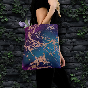 Moody Luxe Marble Tief Lila und Aquamarine Rose Tasche