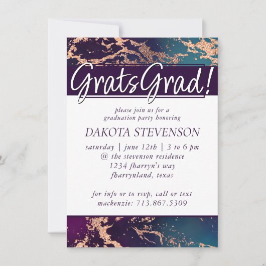 Moody Luxe Marble | Tiefer Lila Aquamariner Abschl Einladung (Vorderseite)