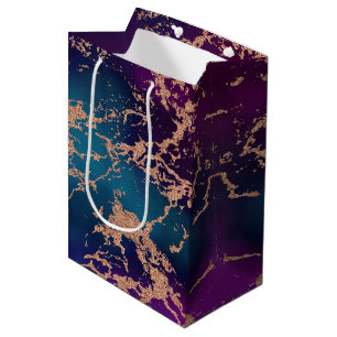 Moody Luxe Marmor Tiefes Violett und Teal-Roségo Mittlere Geschenktüte