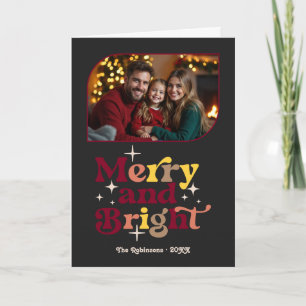Moody Luxe Merry und Bright Retro Weihnachts-Foto Feiertagskarte