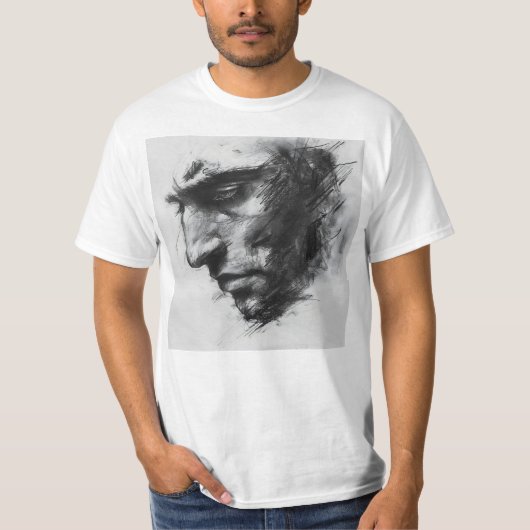 Moody Man's Face Charcoal Sketch T-Shirt (Vorderseite)